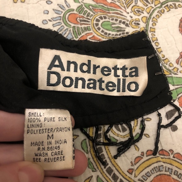 Andretti Donatello Black sequin beaded strapless bandeau top with fringe - Picture 5 of 8